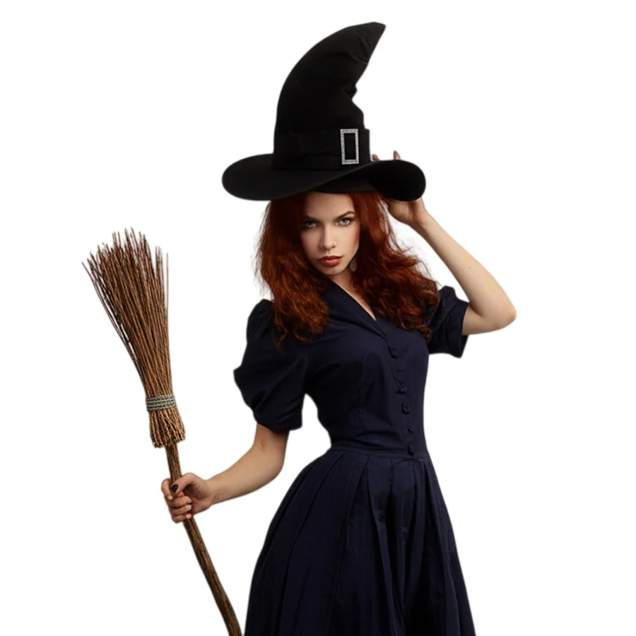 1 Stück Halloween-Hexenhut aus schwarzem Samt mit Strass-Schnalle, Zaubererhut, Cosplay-Kostüm, Fotokabinen-Requisiten für Party-Outfit, Geschenk – Detail 4