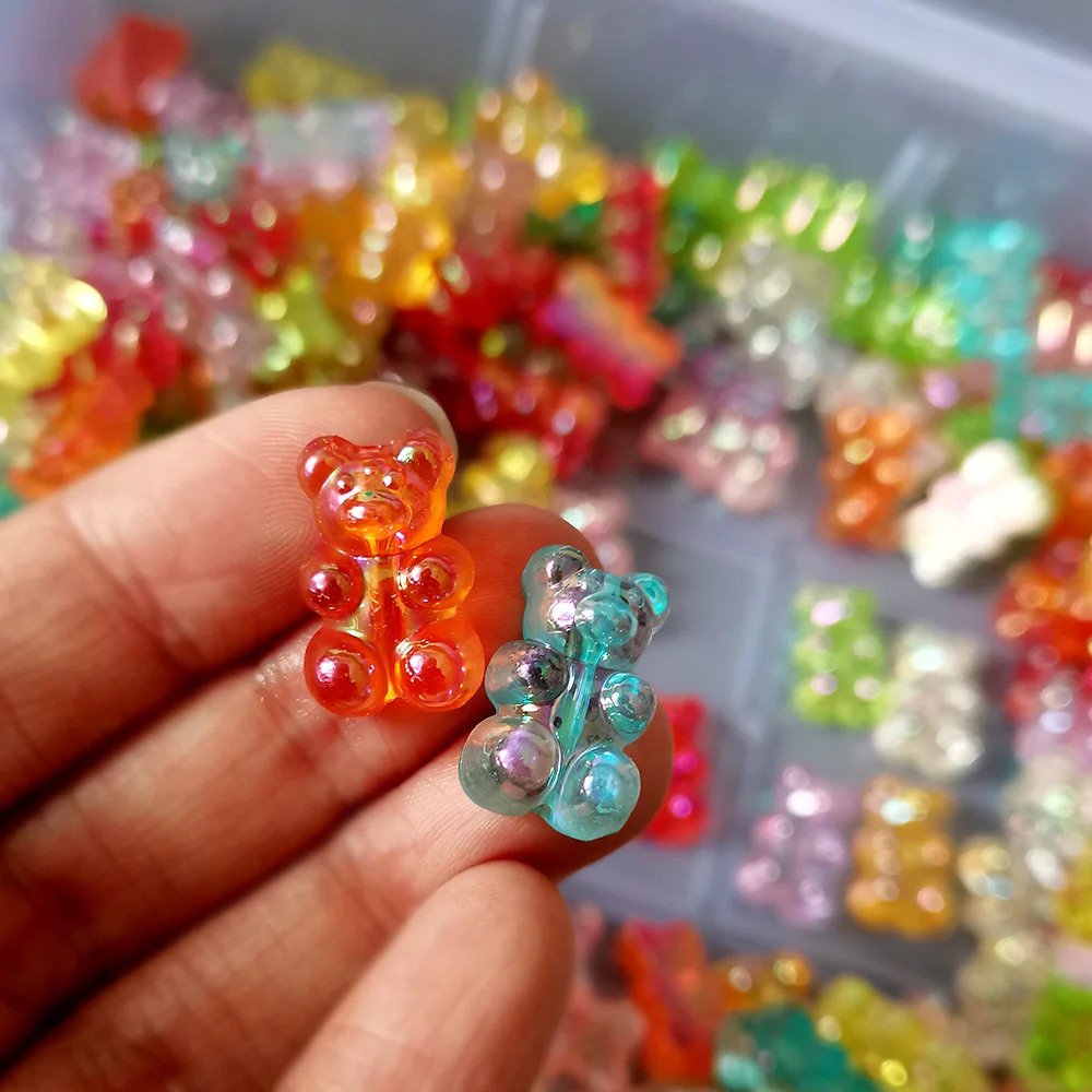 100/50/20pcs Lovely Candy Bear Beads 11x18mm Colorful Vertical Hole Pearl Ligh Plating