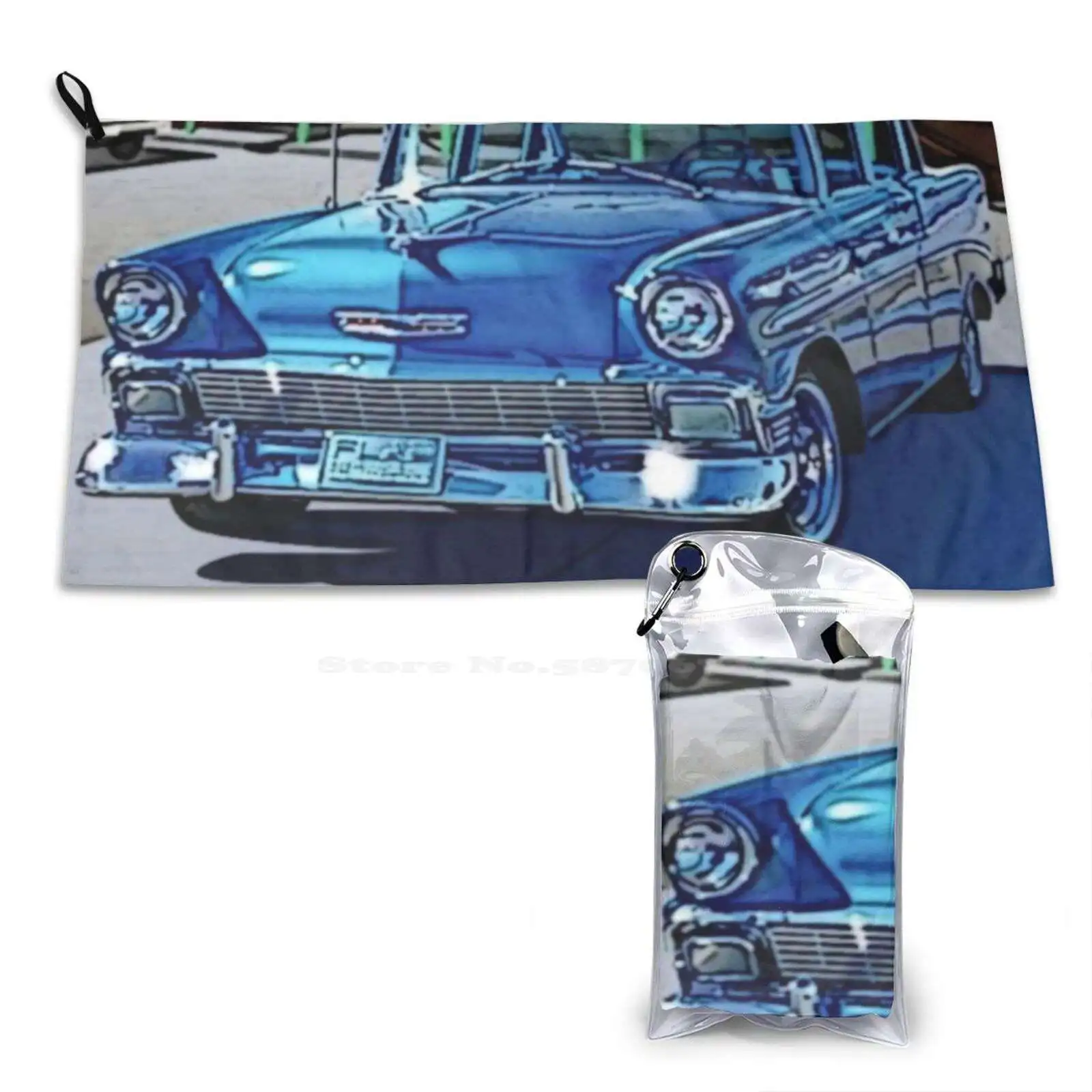 Classic Blue Car Soft Bath Towel Washcloth Outdoor Sports Classical Run Automobile Cars Transport Vehicles Men Vintage Retro