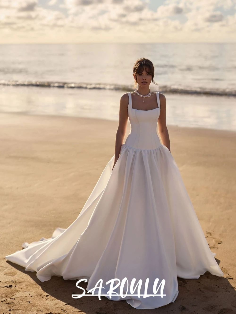 

Simple Tank Sleeves Vintage Wedding Dress With Slit Destination Corset Bodice A Line Customized Flowy Floor-length Bridal Gown