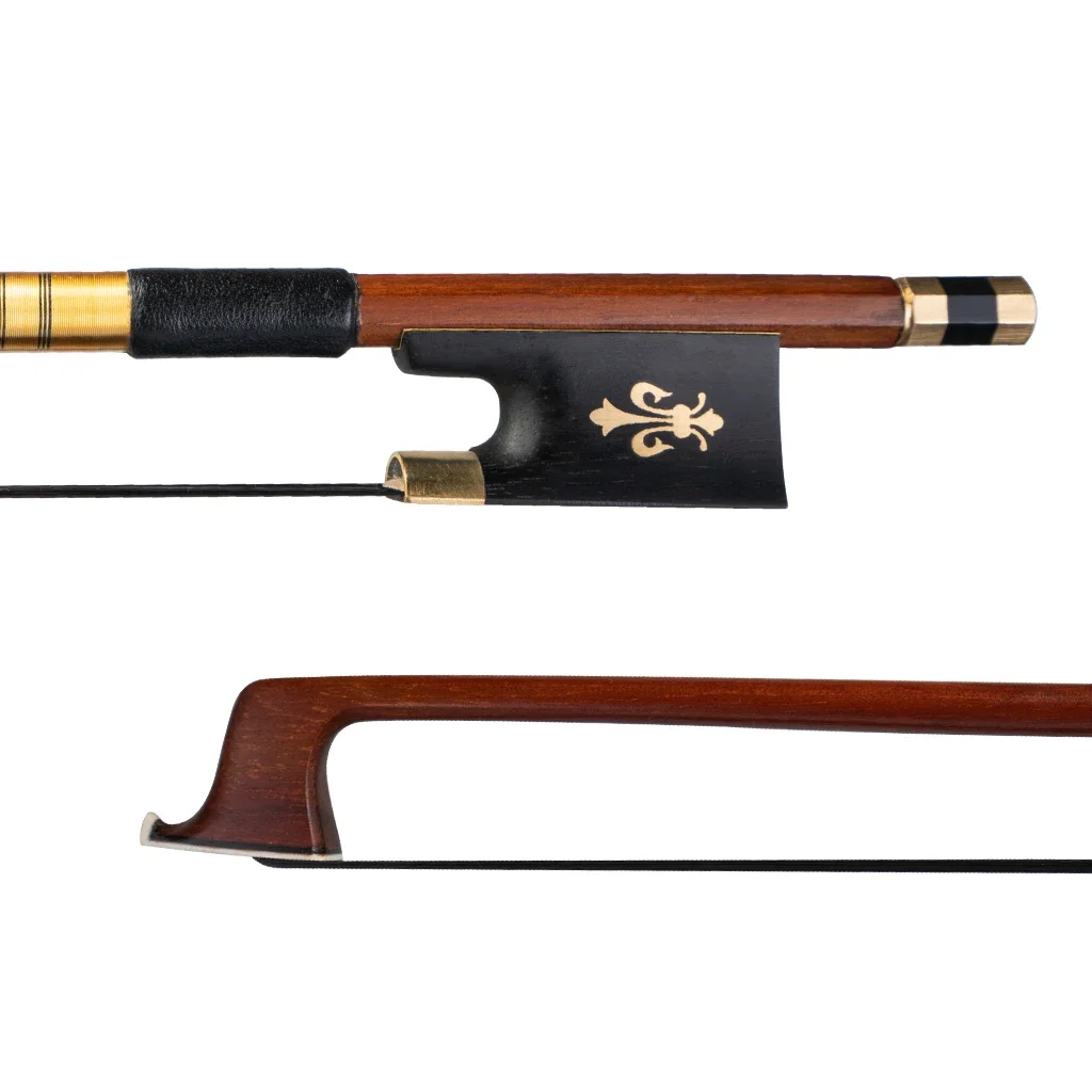 Mugig 4/4 Violin Bow Brazilwood Bow W/Ebony Black Horsehair Sheep Leather Warp Bow Well Balance