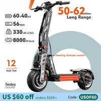 HEZZO 60v 8000w Electric Scooter F9 40ah Lithium Battery Dual Motor US Warehouse NFC Off-Road Escooter 12'' Fat Tire 62.5MPH LCD