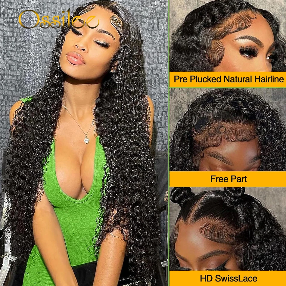 Peruca de cabelo humano brasileira encaracolada para mulheres negras, 360 Full Lace Front, onda de água, 13x4 HD