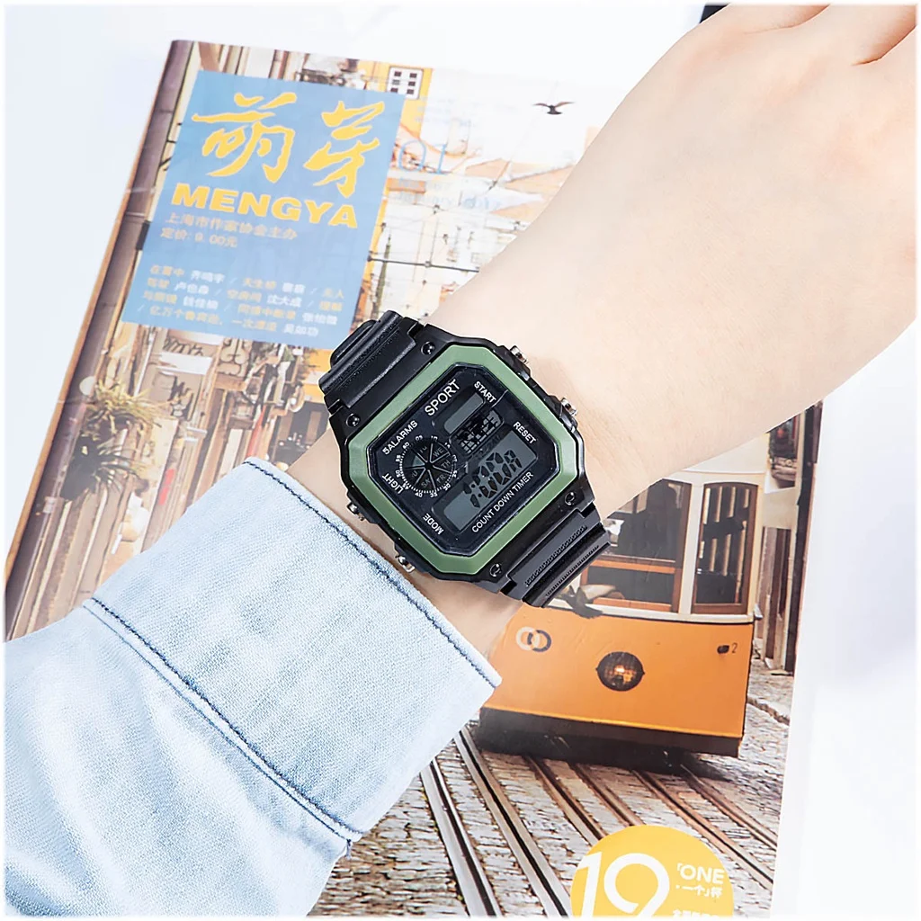 Kegllect-男性と女性のためのLEDデジタルスクエアウォッチ、学生スポーツ時計