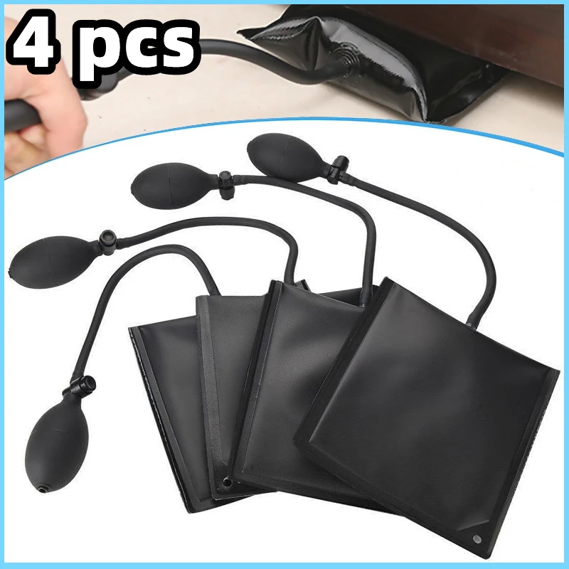 4pcs Black Air Pump Bag Wedge Cushion Automotive Car Inflatable Shims Hand Tools