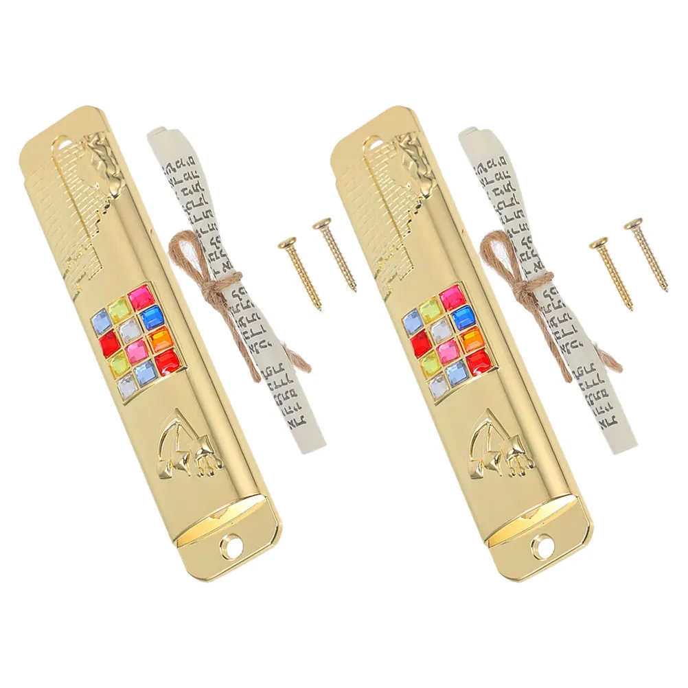 

2 Sets Doorpost Decorations Decorative Mezuzah Metal Jewish Hebrew Scripture Paper Holy