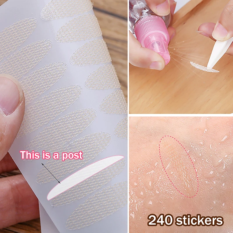 10Sheets Invisible Eye-Lifting Sticked Double Eyelid Lift Tape Sticker Eyelid Patches Beauty Tool Spray Water Instant Adhesive