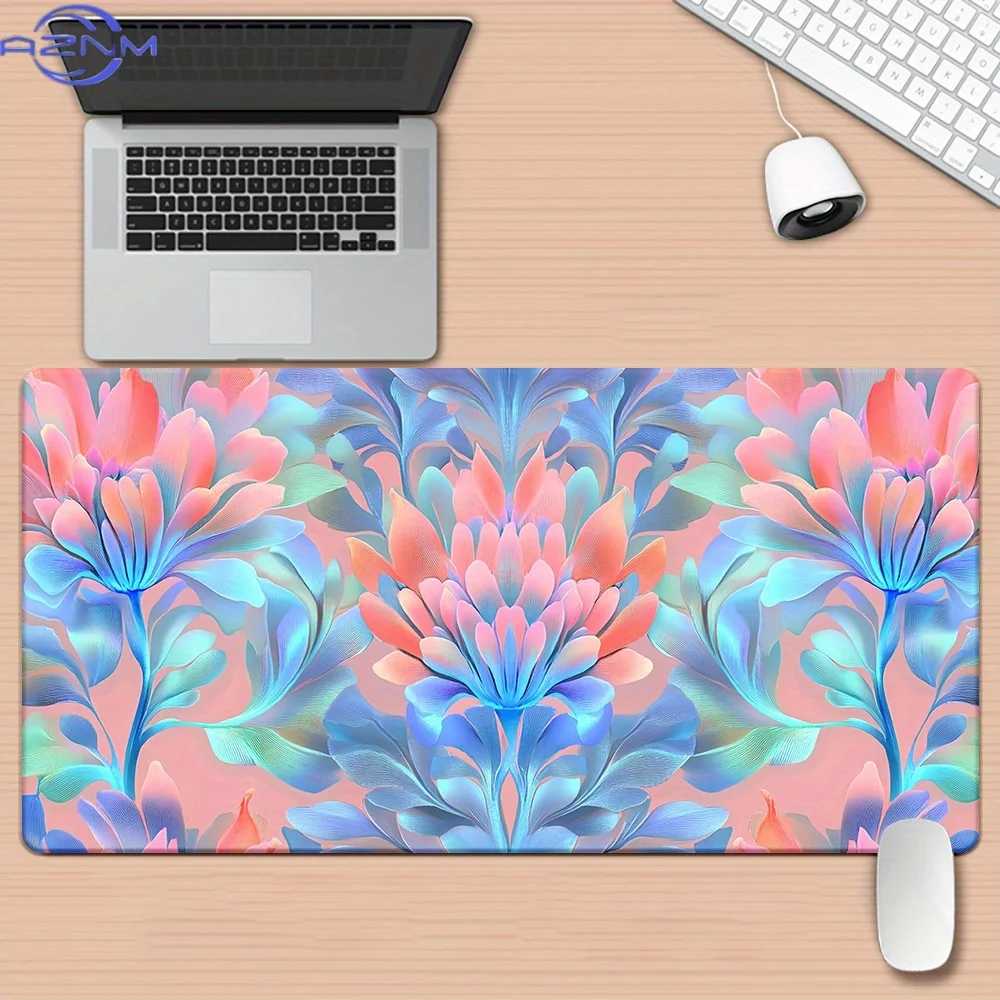 1pc, Beautiful Pink Flowers, Metallic Luster, Embroidery Style, HD Printed Pad for Desk, Multi Functional XXL Mousepad, Keyboard