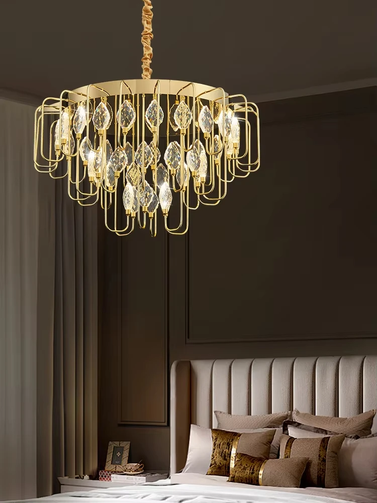 

Light luxury living room pendant light, retro living room crystal light, 2025 new minimalist high-end bedroom pendant light
