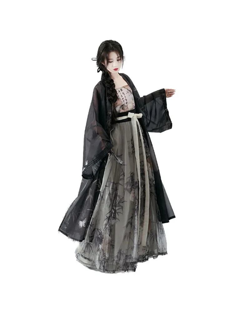 4XL Hanfu Dress Women Chinese Song Dynasty Modern Style Hanfu Oversized Cosplay Costume Summer Black Hanfu Sets Plus Size 3XL