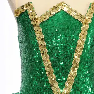 Vestido de dança com lantejoulas verdes para meninas, Halloween Elf Mesh Tutu, collant de ginástica, patinação artística, fantasia de performance infantil 12 principais vendas conjunto lantejoula verde - №8