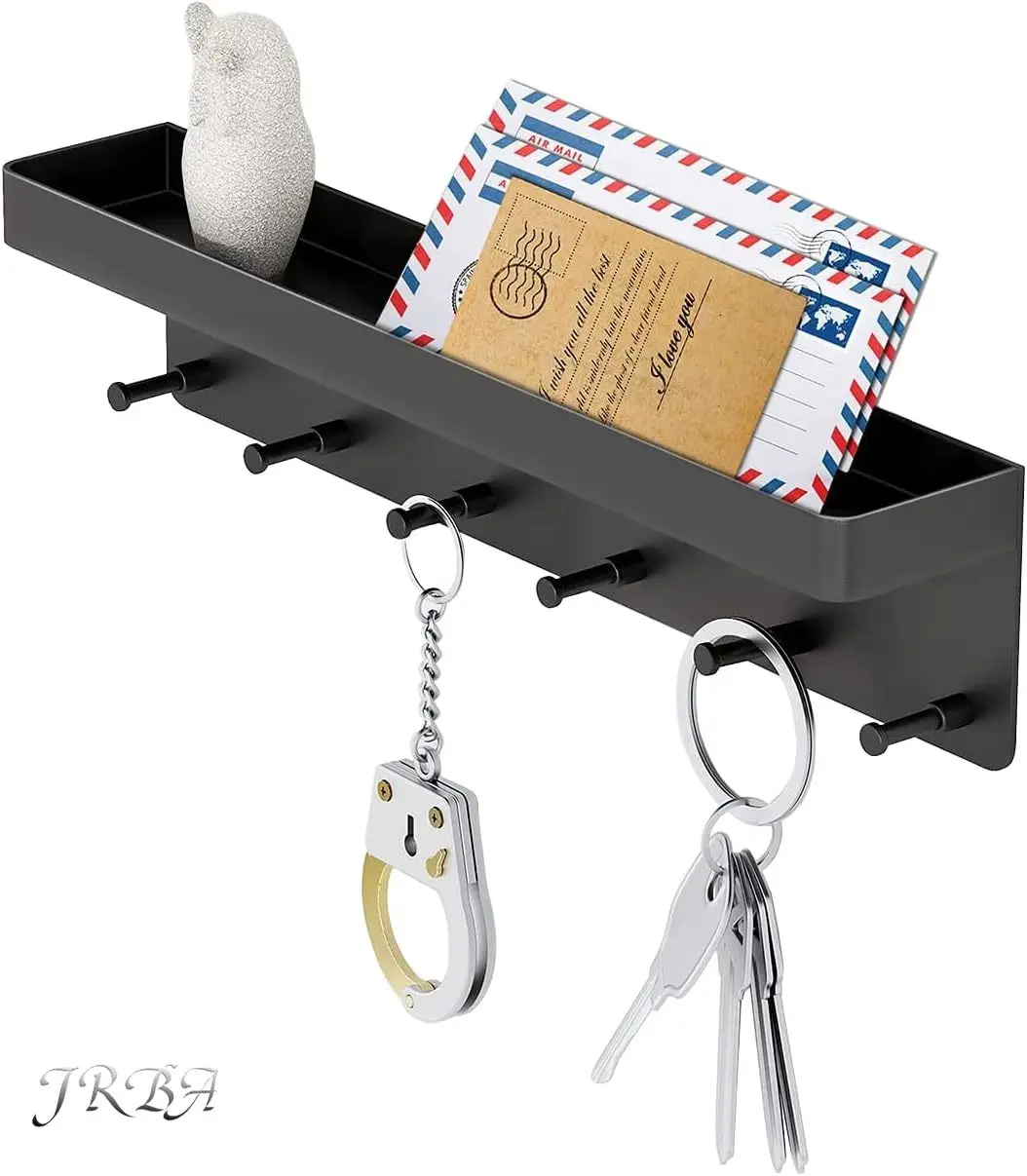 Key Holder Wall Mount Key Holder Wall Mount Adhesive with Mail Organizer Tray with 6 Key Hooks for Wall