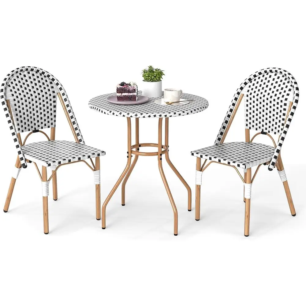 

Уличный плетеный комплект для бистро из 3 предметов: круглый стол и 2 стула с металлическим каркасом для патио, сада или балкона