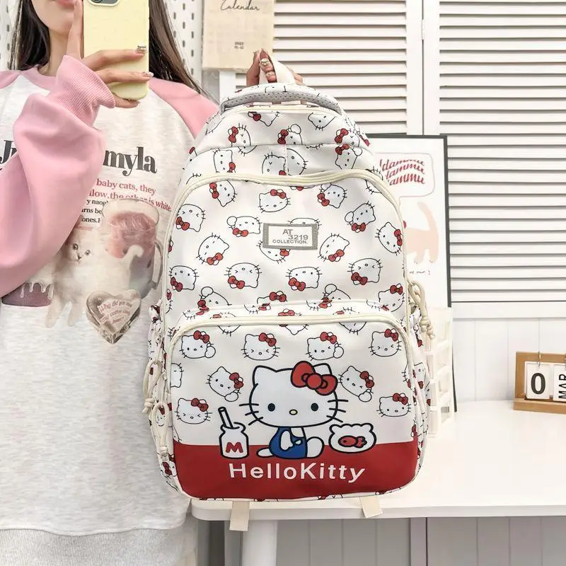 

Рюкзак Sanrio Hello Kitty, новый стиль, универсальный легкий школьный рюкзак с принтом каракулей, милый мультяшный рюкзак на плечо, большая вместимость для студентов
