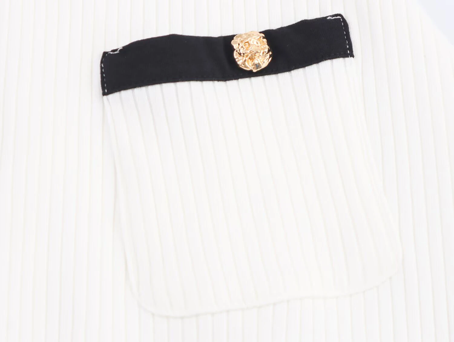 DEEABAE Autumn women's fashion temperament metal button ribbed contrasting color trim V-neck cinched waist dress