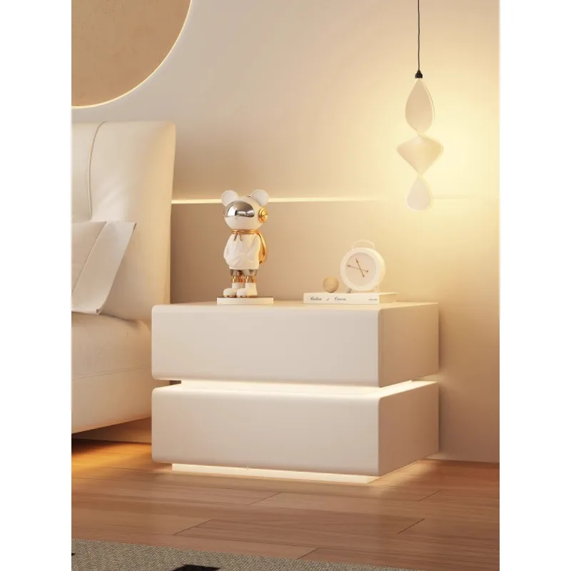 

Cream Wind Smart Bedside Table Modern Simple Bedroom Solid Wood Bedside Cabinet Light Luxury Premium Storage Locker