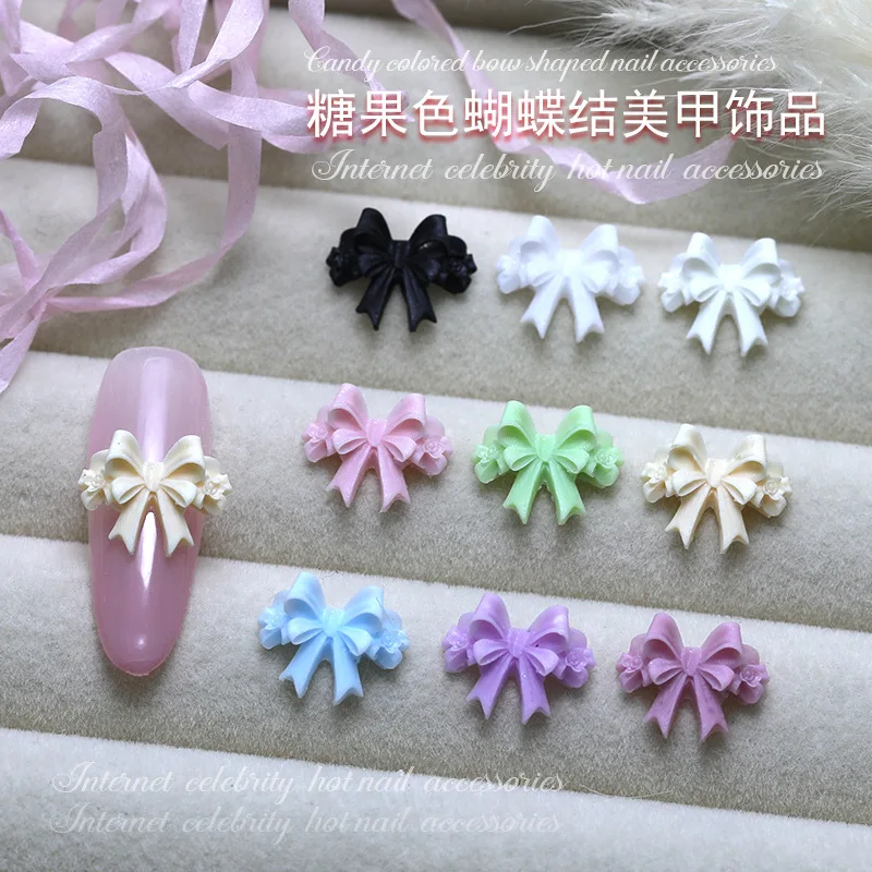 50Pcs 3D Acrylic Ribbon Bow Tie Nail Art Charms Supplies Bowkont Accessories For Manicre Nails Decoration Design Material Parts