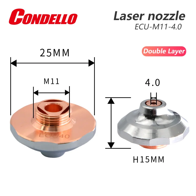 Condello Laser Nozzle ECU EU Double Chrome-plated Layers Dia.25 Caliber 4.0 6.0 10.0mm For Precitec Fiber Laser Cutting Head