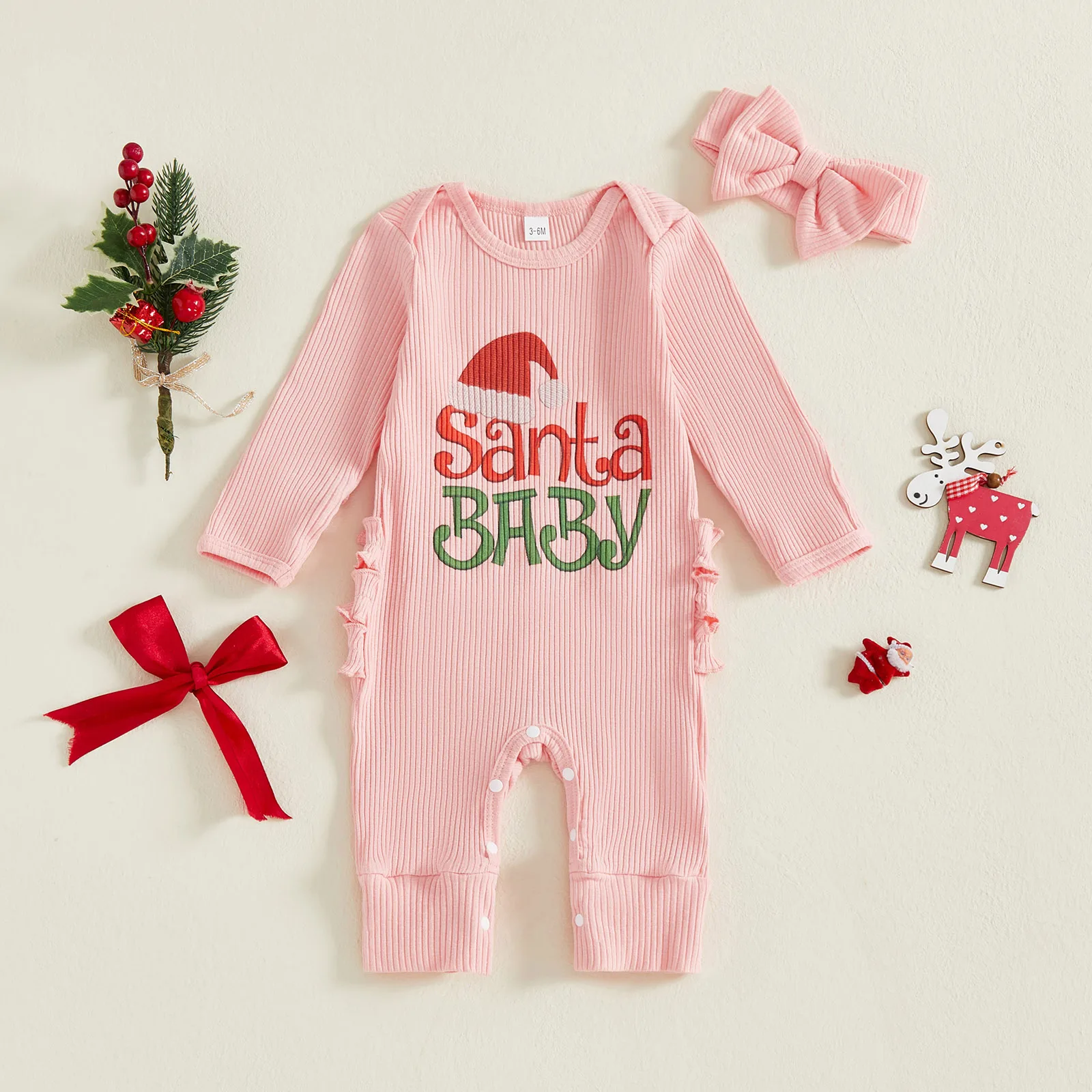 

Мой первый рождественский наряд для маленьких девочек, Рождественский комбинезон Санта-Клауса, комбинезон, одежда для новорожденных девочек