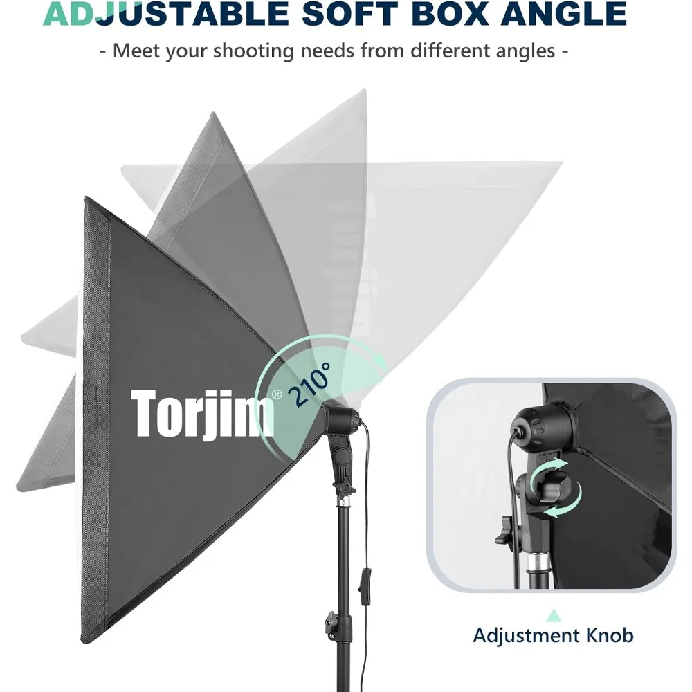 Torjim-Kit de iluminación de fotografía Softbox, iluminación de estudio fotográfico profesional con caja suave de 2x27X27 pulgadas, 2x85W, 3000-7500K, LED E26