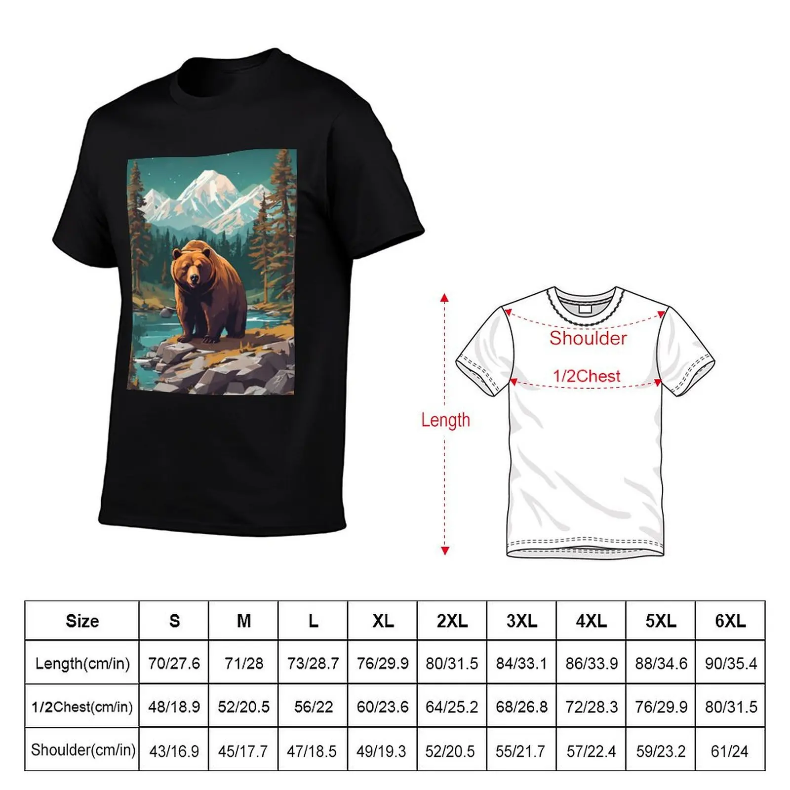 Nature Grizzly Bear T-Shirt Heavy Duty Casual Work Tee