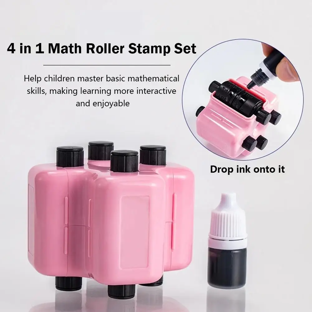 

4-in-1 Math Practice Roller Stamp for Kids Addition Subtraction Multiplication Division Arithmetic Rolling Seal Adjustable Toy