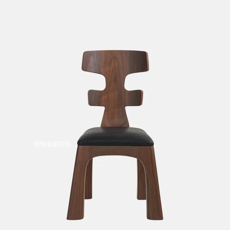 Mid-Century Modern Solid Wood Dining Chair, Creative Irregular Shape High Back Chair for Study Room, Vintage Designer Chair view 4