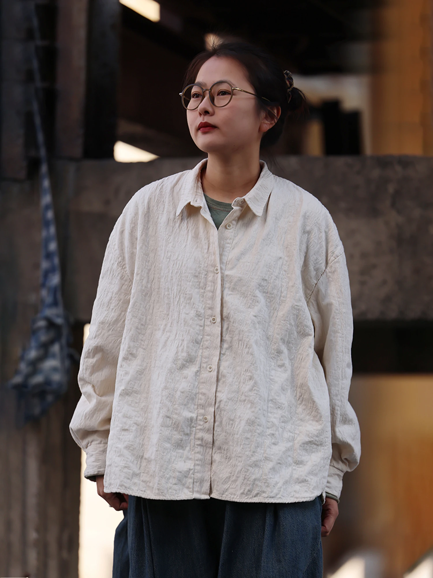 

PengPeng Home 383, длинный хлопковый льняной кардиган с воротником-стойкой, свободный крой Fem Faion, осенняя коллекция