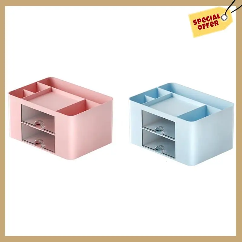 2 pçs rosa + azul simples transparente gaveta caixa de armazenamento crianças estudante escritório desktop ornamentos caneta titular durável
