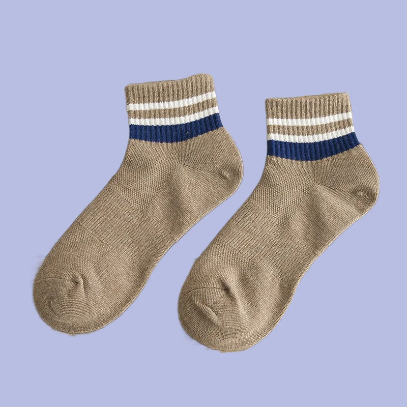 Chaussettes en maille respirante pour hommes, chaussettes à rayures, chaussettes en coton, chaussettes à tube moyen, automne et hiver, 5/10 paires