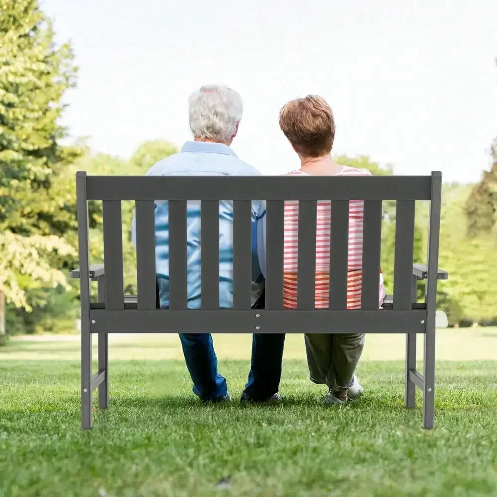 Outdoor 2-Person Bench All-Weather Patio Loveseat Chair for Backyard Grey