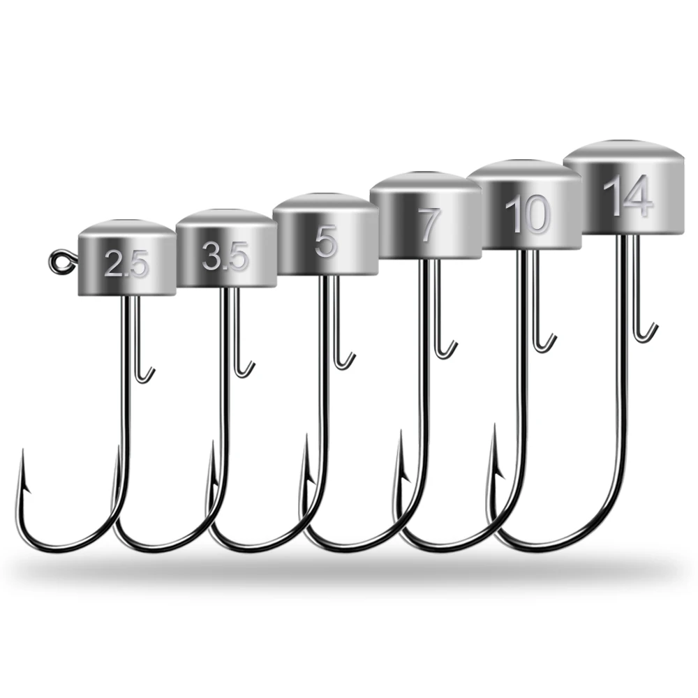 Ned Rig Jig Heads Angelhaken 20 Stück Pilzkopfhaken 2,5–14 g Angelgerät aus Kohlenstoffstahl für weiche Kunststoffköder – Detail 1