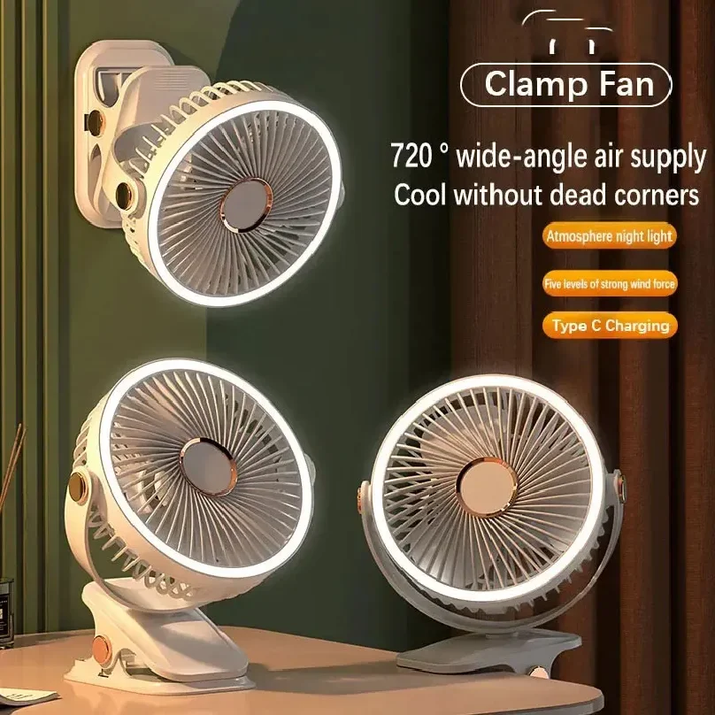 

Camping Fan Rechargeable Desktop Portable Air Circulator Wireless Ceiling Electric Fan With LED Light Clip-on Home Fan 8000mAh