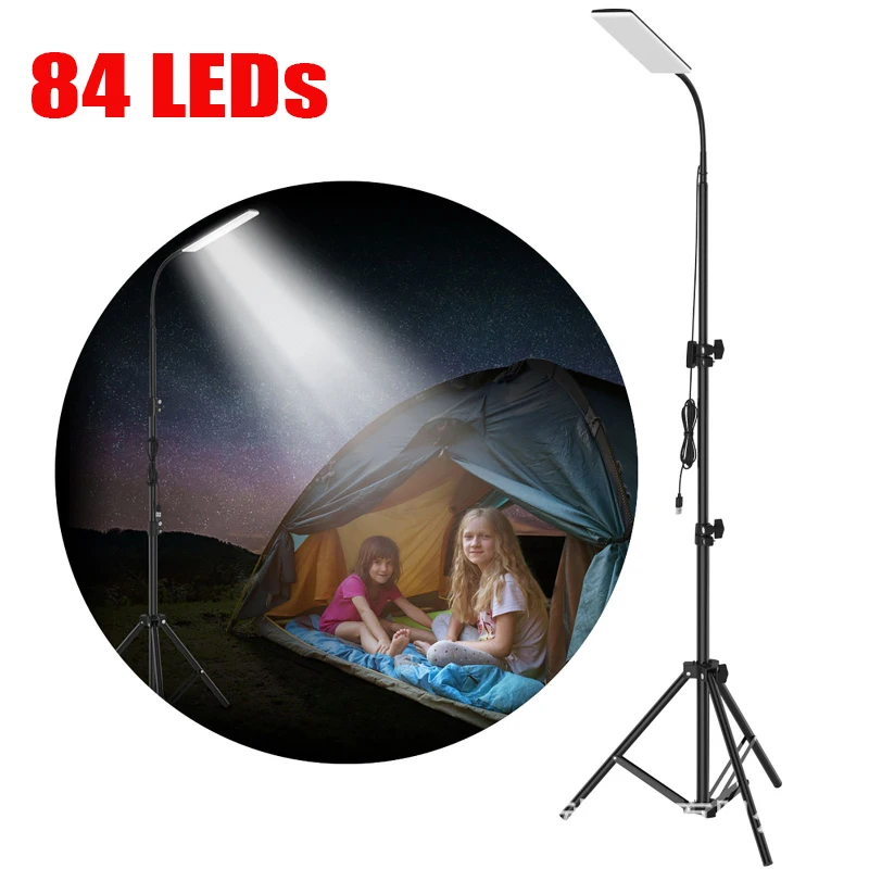 84 LEDs Floodlight Light with 1.8m Tripod Adjustable Height Outdoor Camping Working Photography Stand Fill Light