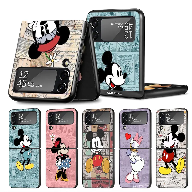 Cute Mickey Minnie Mouse Phone Case for Samsung Galaxy ZFlip5 ZFlip3 ZFlip Z Flip 4 Z Flip 3 5G Flip3 ZFlip4 Capa Black Cover