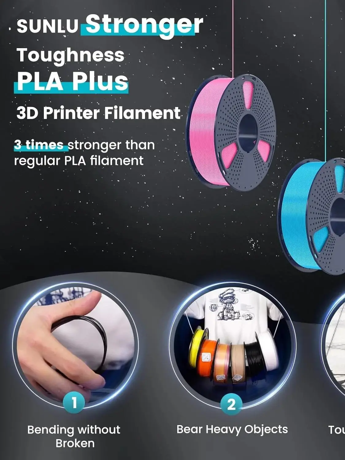 SUNLU 3KG PLA PLUS/PLA+2.0 Filament 1.75mm 1KG Zonder Lade 3D Printer Filament voor 3D Printer & 3D Pen, Refill Filament - afbeelding 2