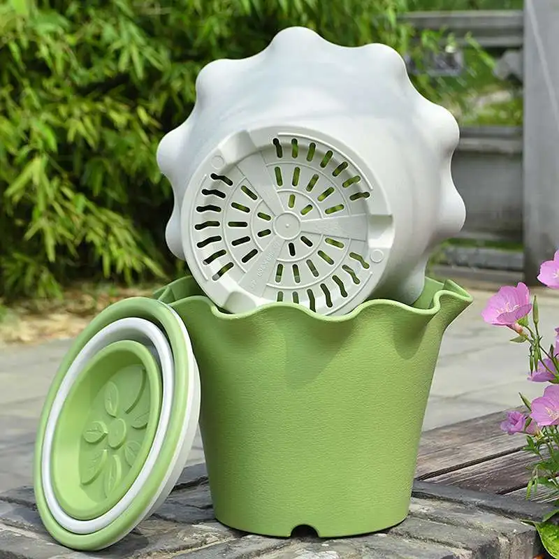 2/5pcs Resin Plastic Flower Pot Flower Plant Drainage Hole Thick Material Durable Light Gardening Pot For Indoor Outdoor Bedroom