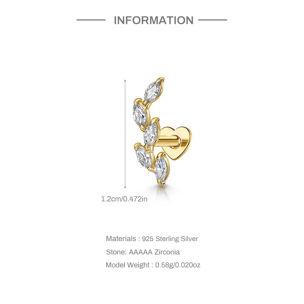 CANNER 1PC Heart-shaped Round Ball Flat Head Cartilage Piercing Stud Earring Women 925 Sterling Silver Horse Eye Zircon Earring