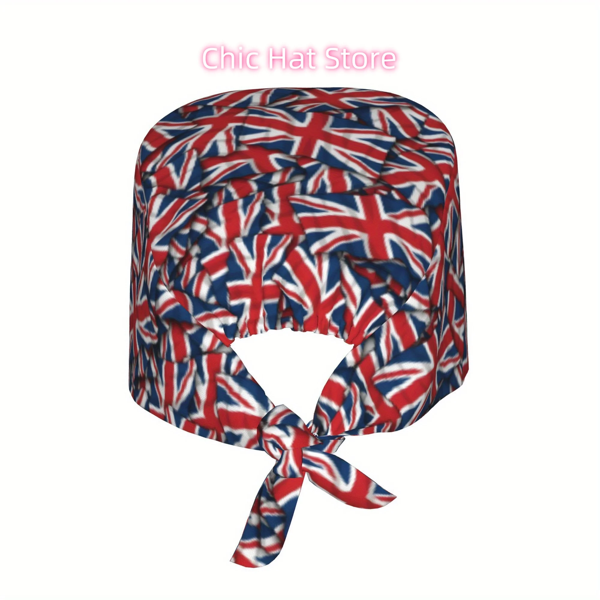 1pc England Unisex Fashionable Printed Work Cap - Lightweight Adjustable Skull Cap with Tie-Back for Nurses, Dustproof Chef & Co