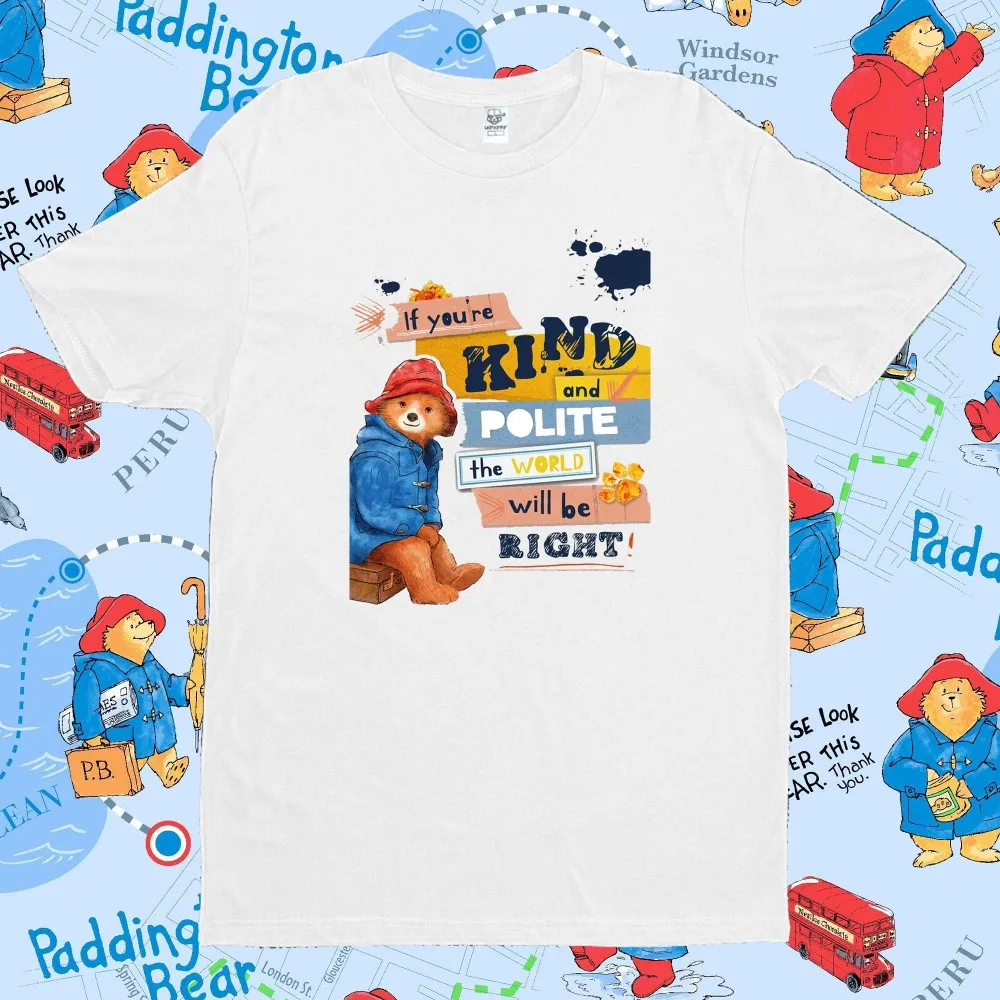

Cute Cartoon Style Paddington Bear in Londo Movie Fans TShirt Summer Cotton Unisex Shirts Graphic Tees Men Women Y2k Tops