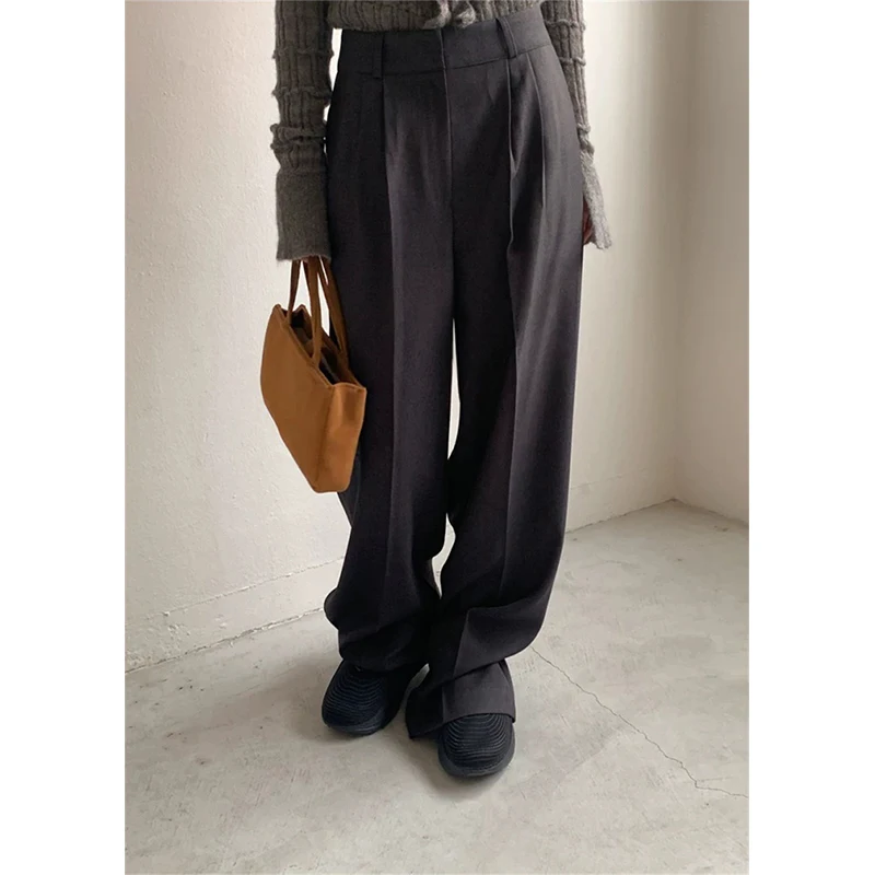 Sli Knitted Sweater with Large Collar And Straight Casual Pants for Women Spring Faion Low round Ne Long Sve Singl...