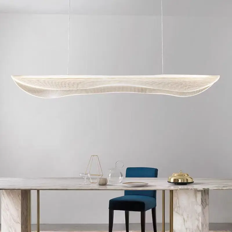 Lustre led de folhas curvas longas, para mesa de jantar, pendurado, lâmpada acrílica, estilo nórdico, sala de chá, escritório, decoração de mesa