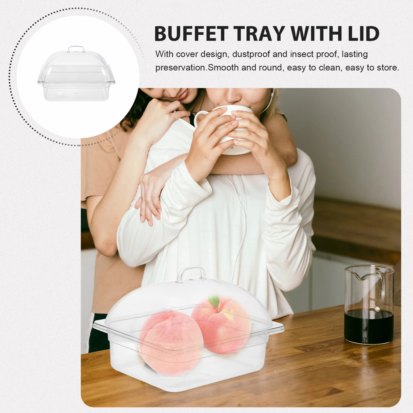 

1Set Clear Buffet Tray with Cover Food Serving Tray Multifunctional Fresh Keeping Plate Restaurant Hotel Kitchen Food Plate