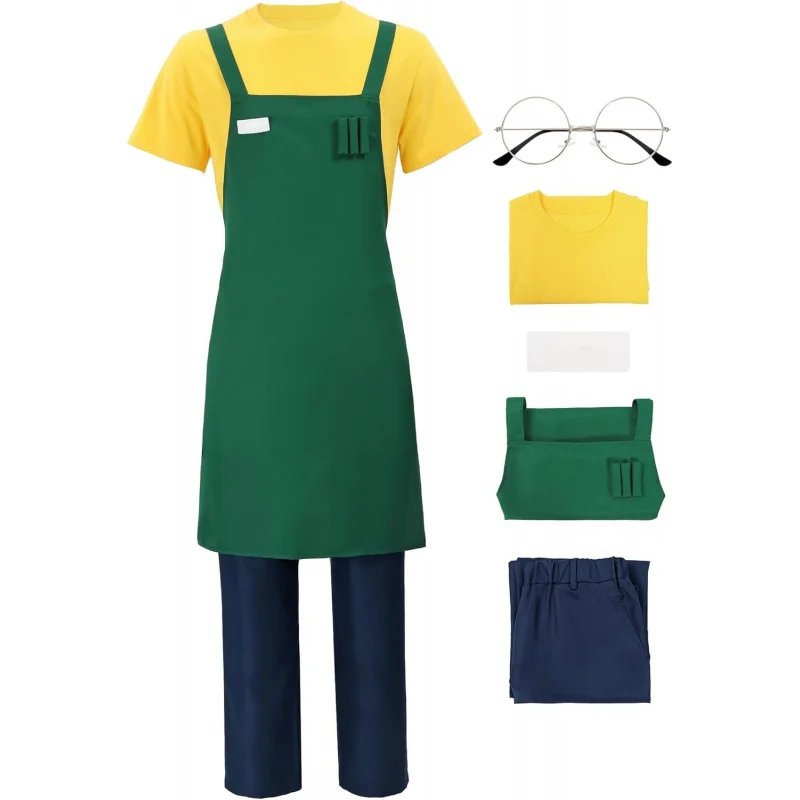 

❤️❤️❤️DAZCOS Anime Cosplay Costume Adult Men T-Shirt Green Apron Pants Convenience Store Waiter Suit for Party Christmas H❤️⭐️❤️