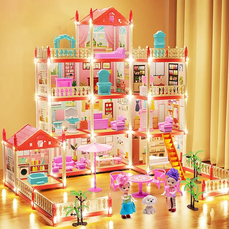 3D DIY Dream Princess Castle Villa Assembly Doll House Set Toy Girl Family Toy Children's Music Doll House Assembly Villa House