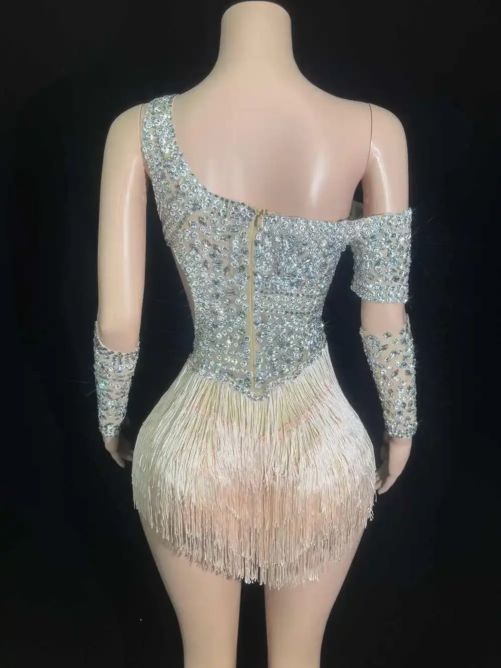 Sparkly Luxus Strass Quasten Ärmellose Overall Frauen Club Prom Party Outfit Sänger Tänzer Leistung Kostüm Bühne Tragen