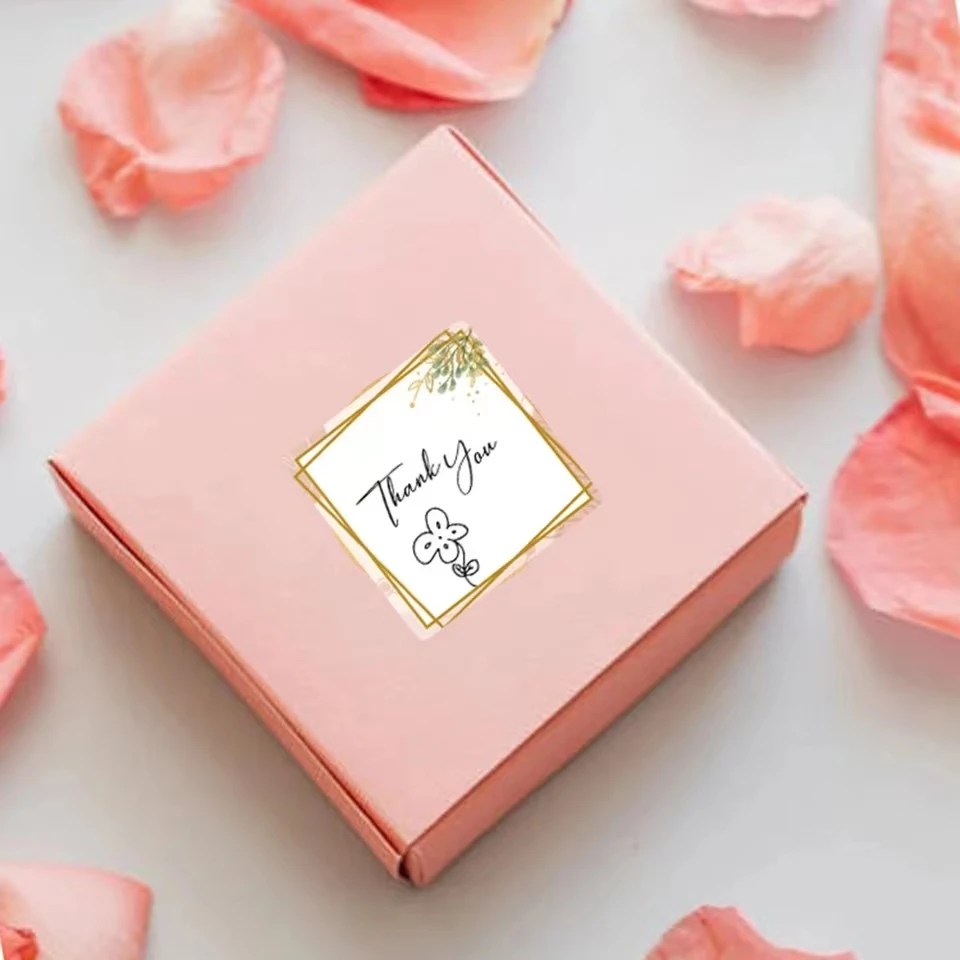 사각형 장식 씰링 스티커 꽃 감사합니다 라벨 스티커 베이비 샤워, 웨딩 선물 포장 태그 우편물 가방, 300 피스