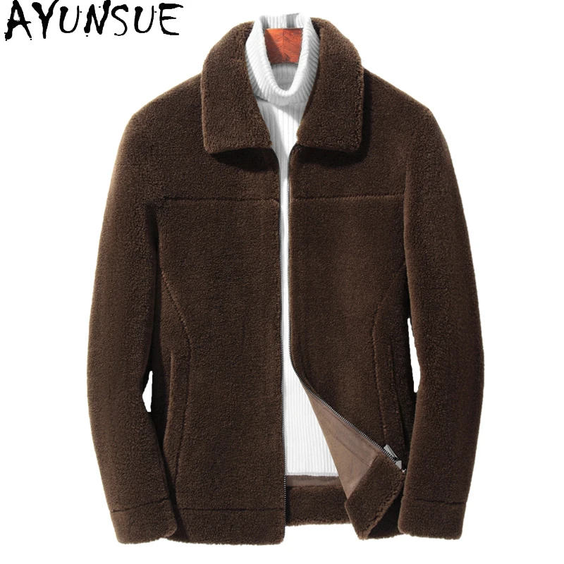 AYUNSUE New Sheep Shearing Jacket Men's Clothes Winter 100% Wool Coats for Man Lapel Casual Lamb Wool Coat Jackets Chaquetas