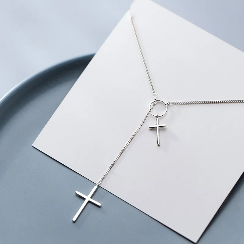 Elegant Tassel Cross Pendant Necklaces For Women Girls Trendy Classic Double Cross Pendant Necklace Fashion Jewelry Gifts