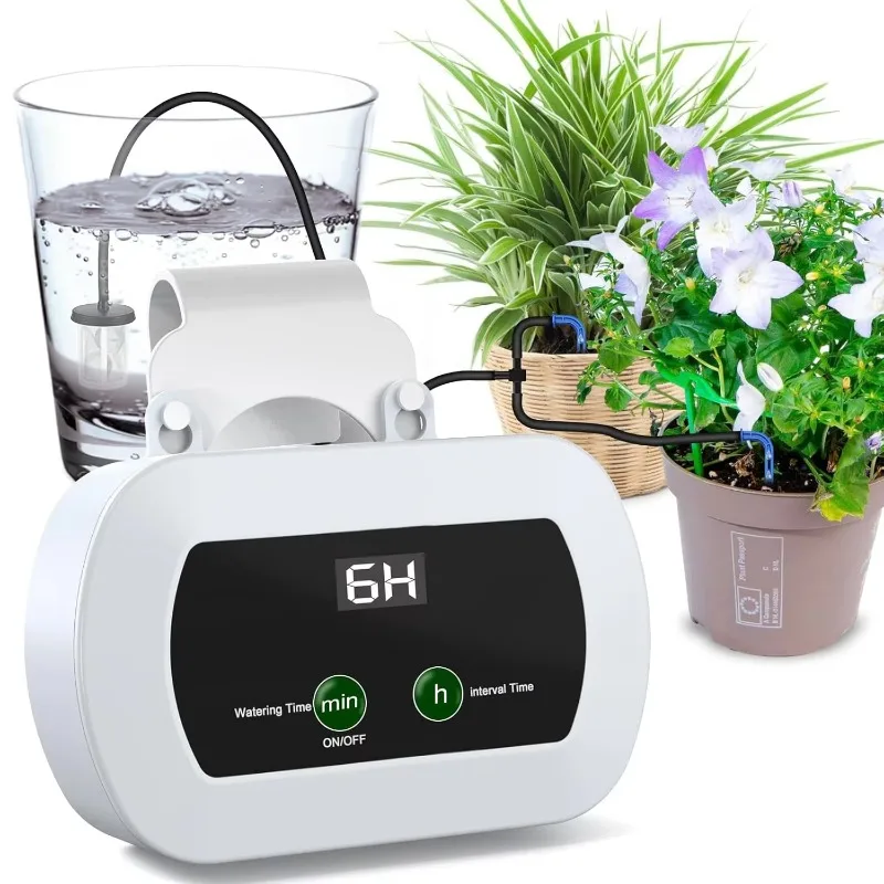 Automatic Plant Watering System, Automatic Drip Irrigation Kit with Digital Programmable Timer, LCD Display and Power Supply